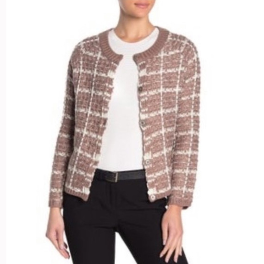 Michelle Nicole Taupe Stripe Button Up Sweater Md